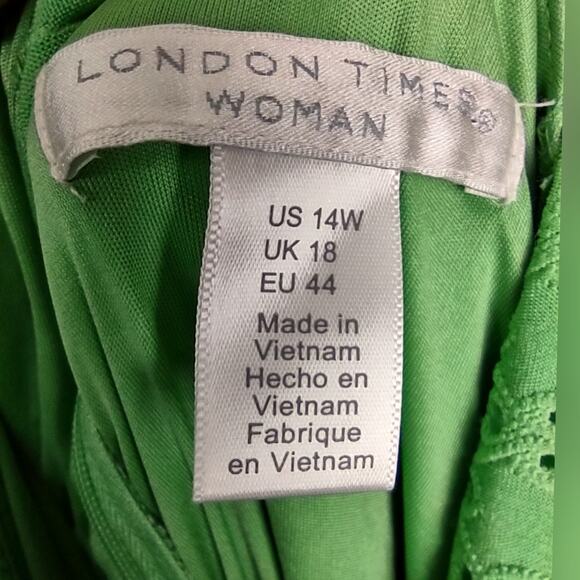 London Times Green Eyelet Ruffle Faux Wrap Midi Dress Size 14W - Picture 5 of 13